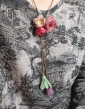 Collier Fleurs de cuir - Printemps (harmonie de rose, rouge, vert et violet)