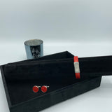 Coffret jonc (Taille 2) et boutons de manchettes coordonnées en cuir rouge Classic Red et laiton - Coffret Homme
